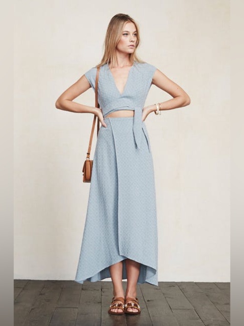 Reformation Light Blue Westlake Midi Wrap Dress Womens Size Large